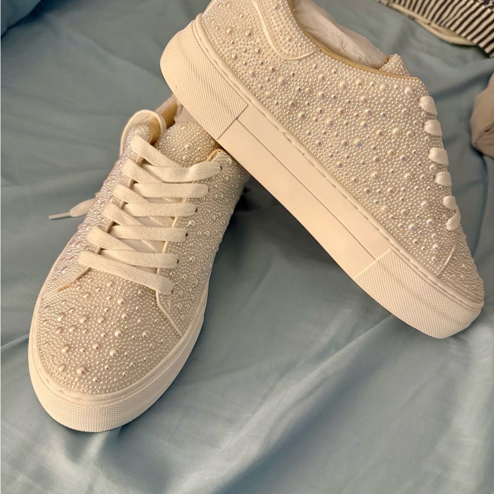 Betsey Johnson Cream Pearl Sneakers
